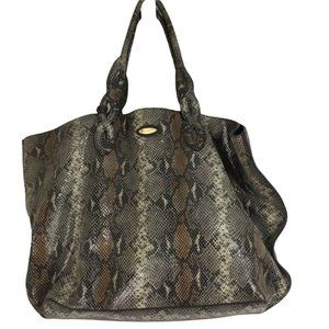 Tahari Snakeskin Brown Beige Leather Shoulder Tote Bag